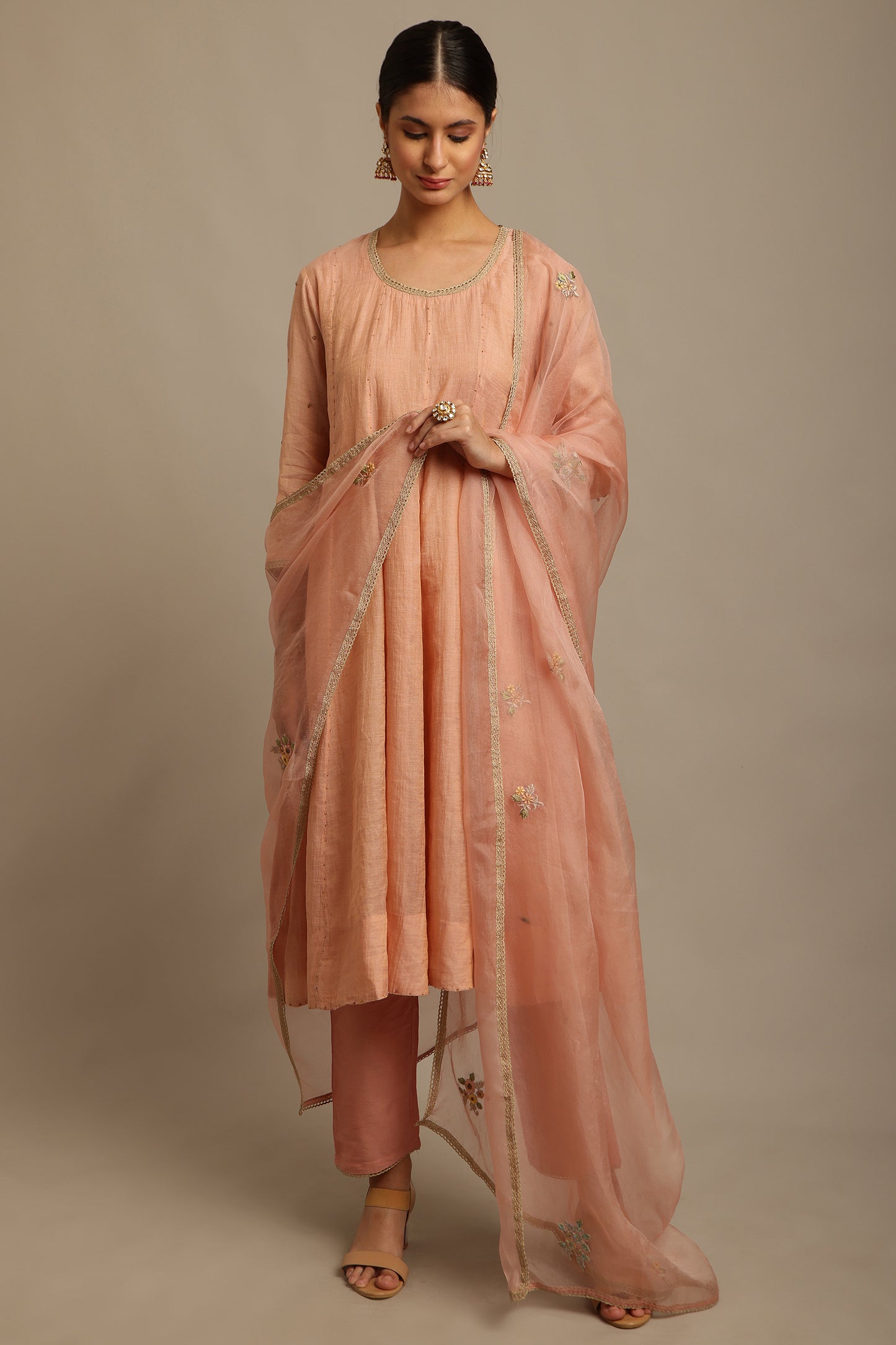 Peach Anarkali Set