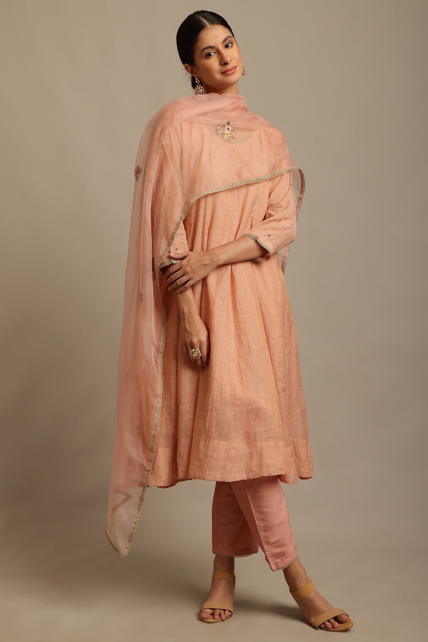 Peach Anarkali Set