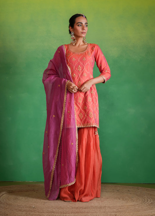Coral Pink Gharara Set