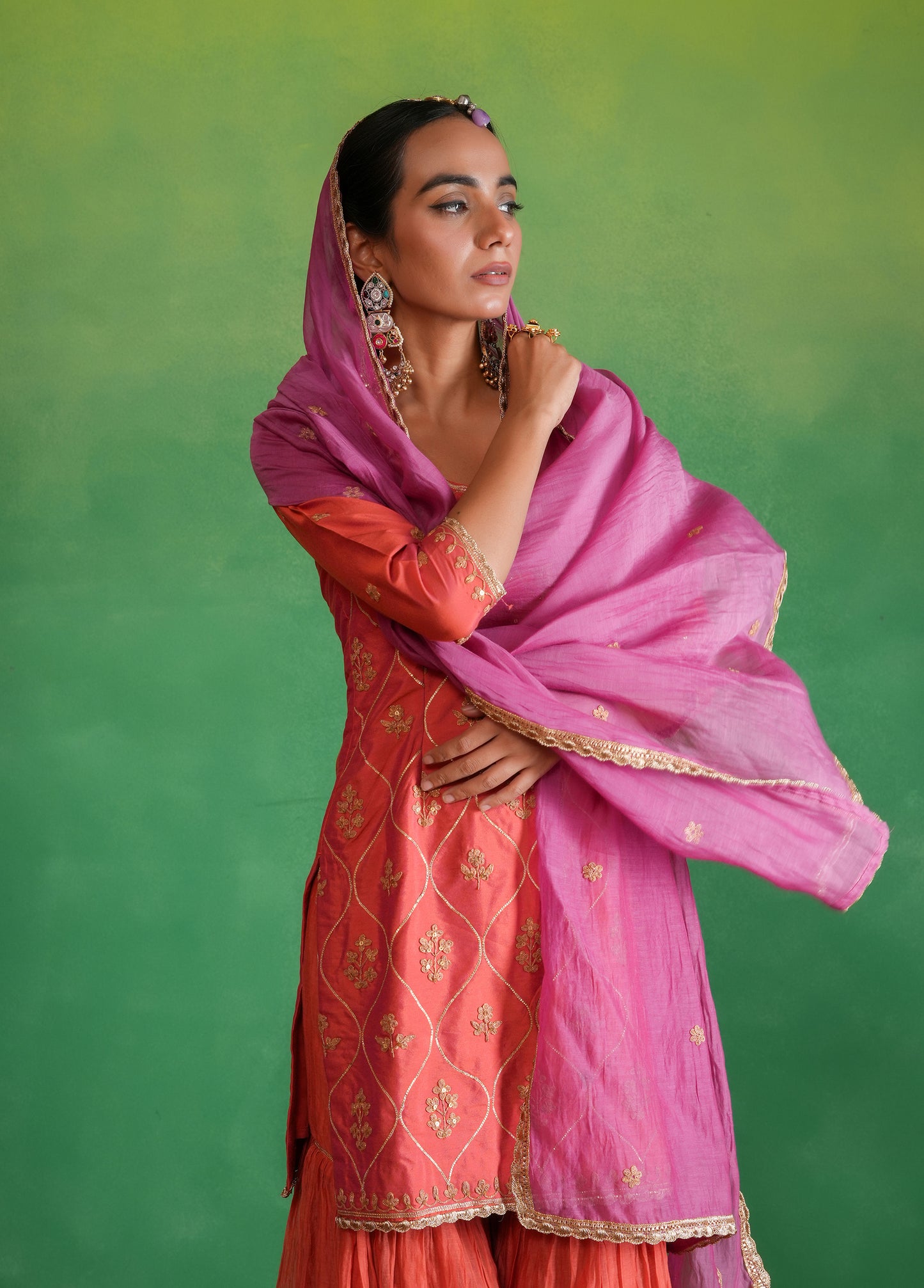 Coral Pink Gharara Set