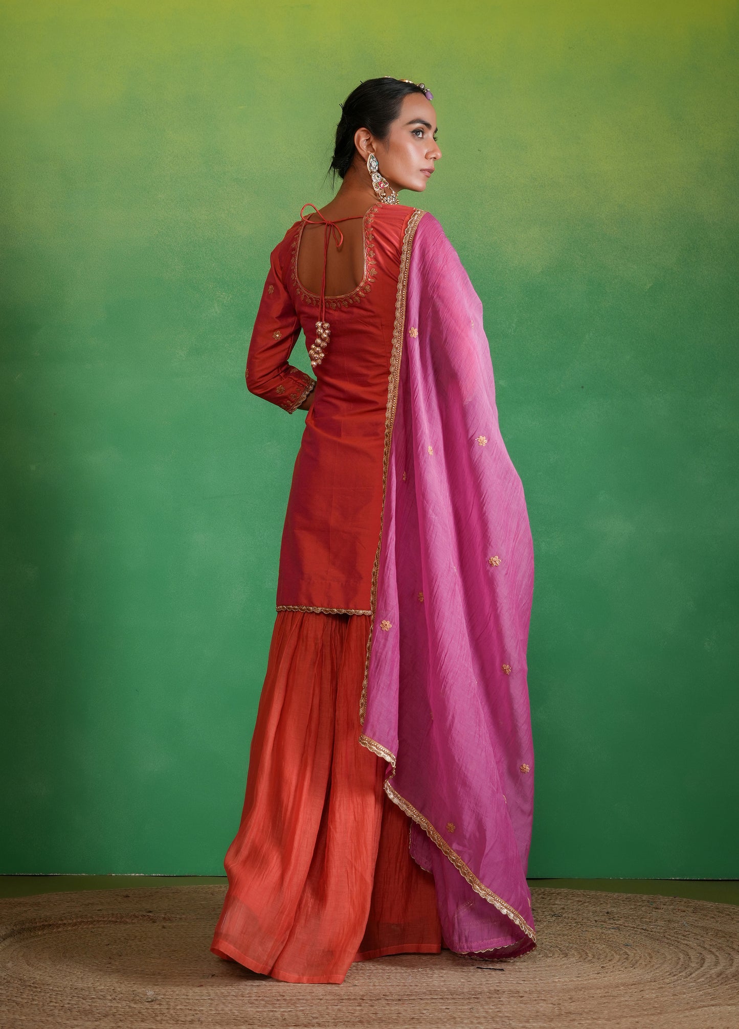 Coral Pink Gharara Set