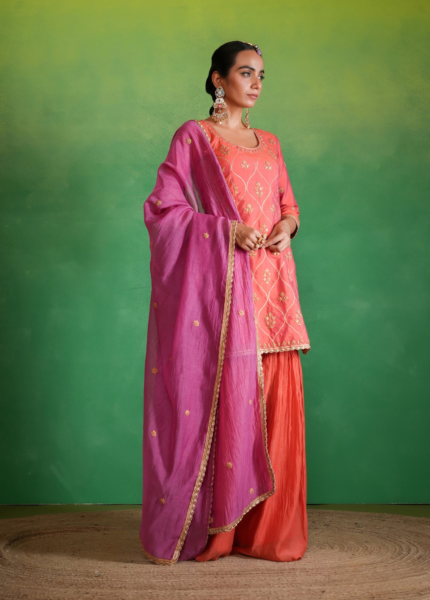 Coral Pink Gharara Set