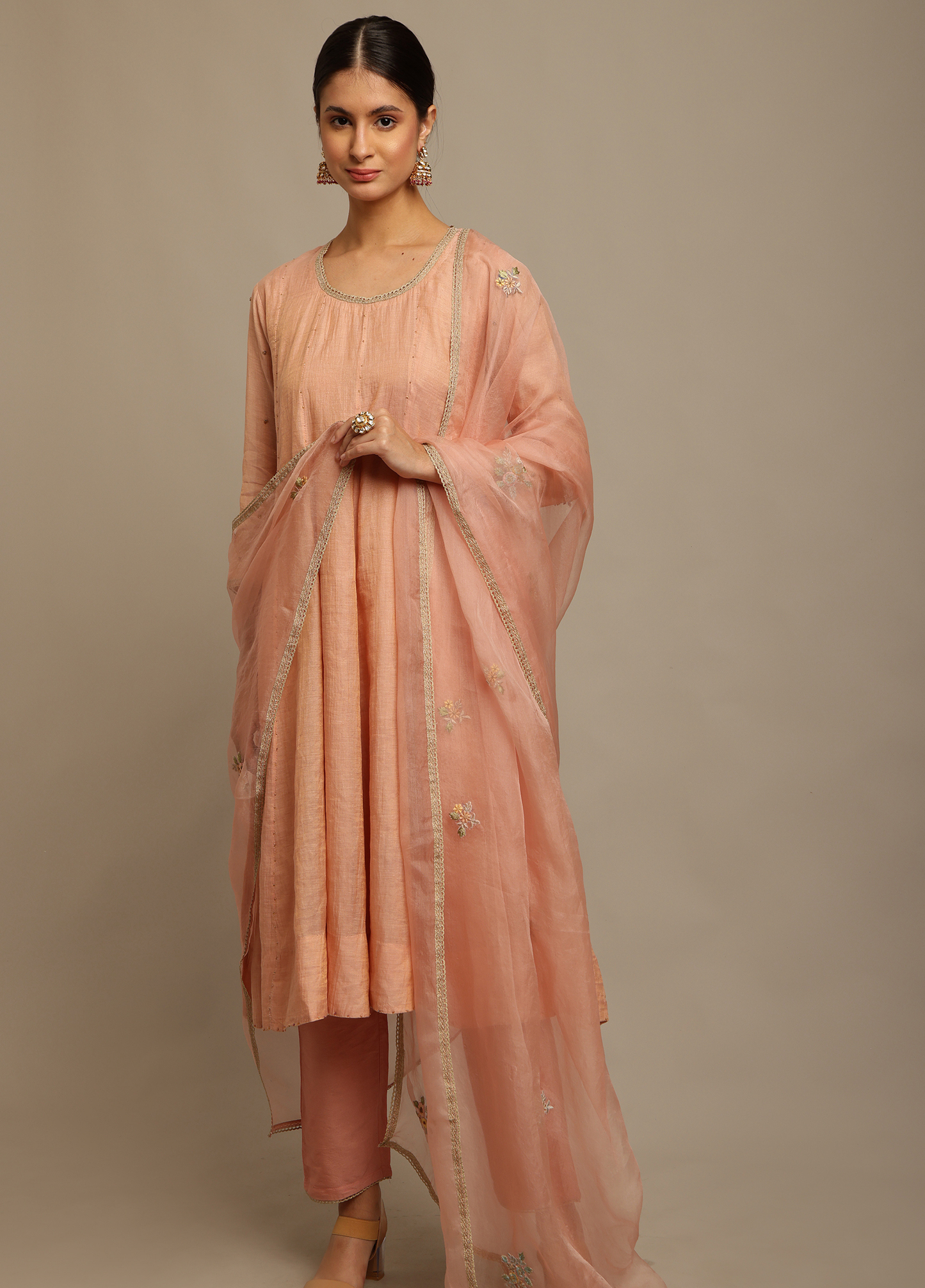 Peach Anarkali Set