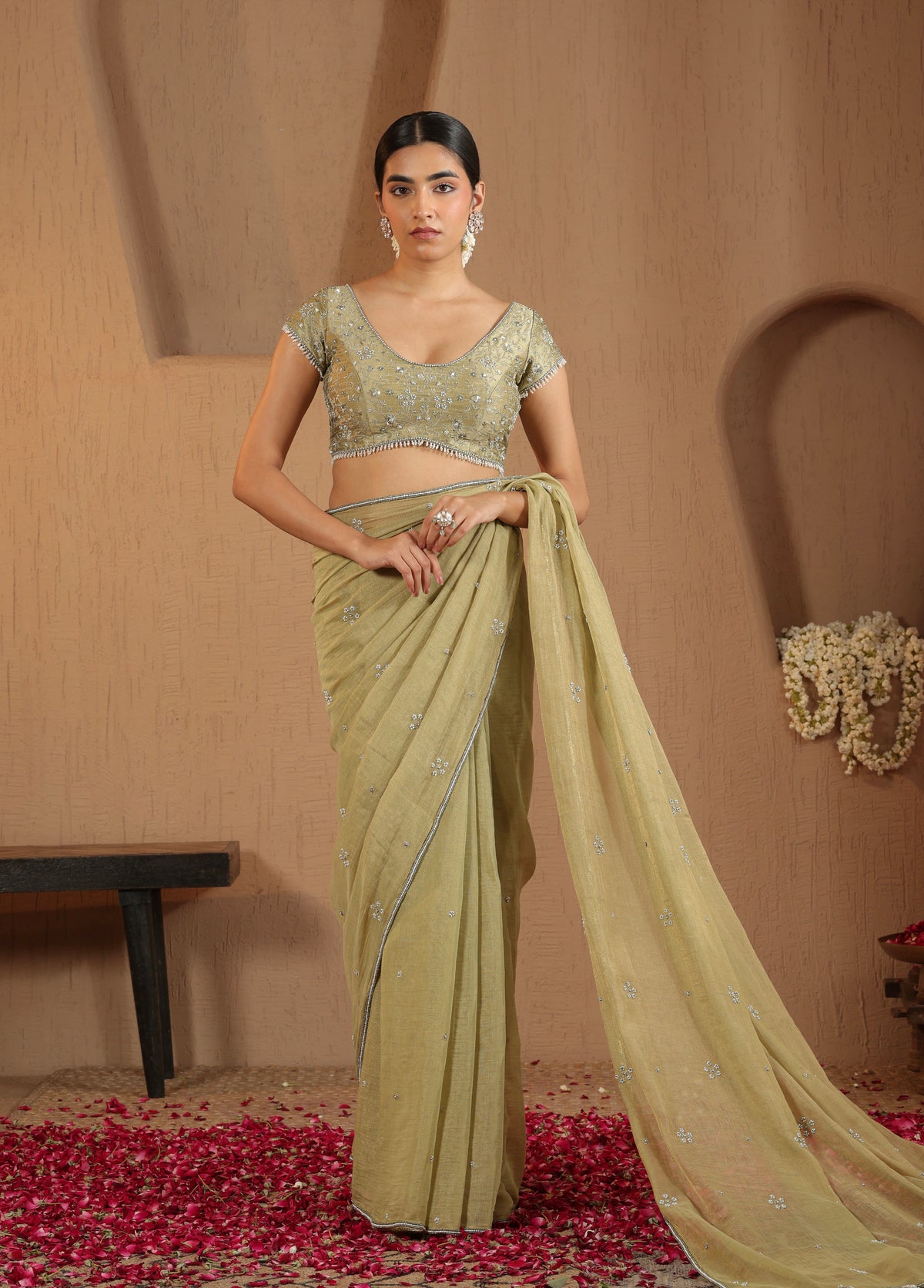 Sage Green Saree with Blouse