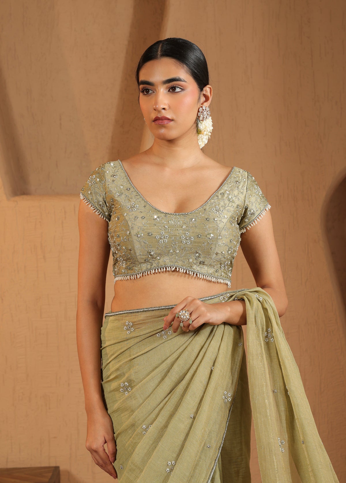 Sage Green Saree with Blouse