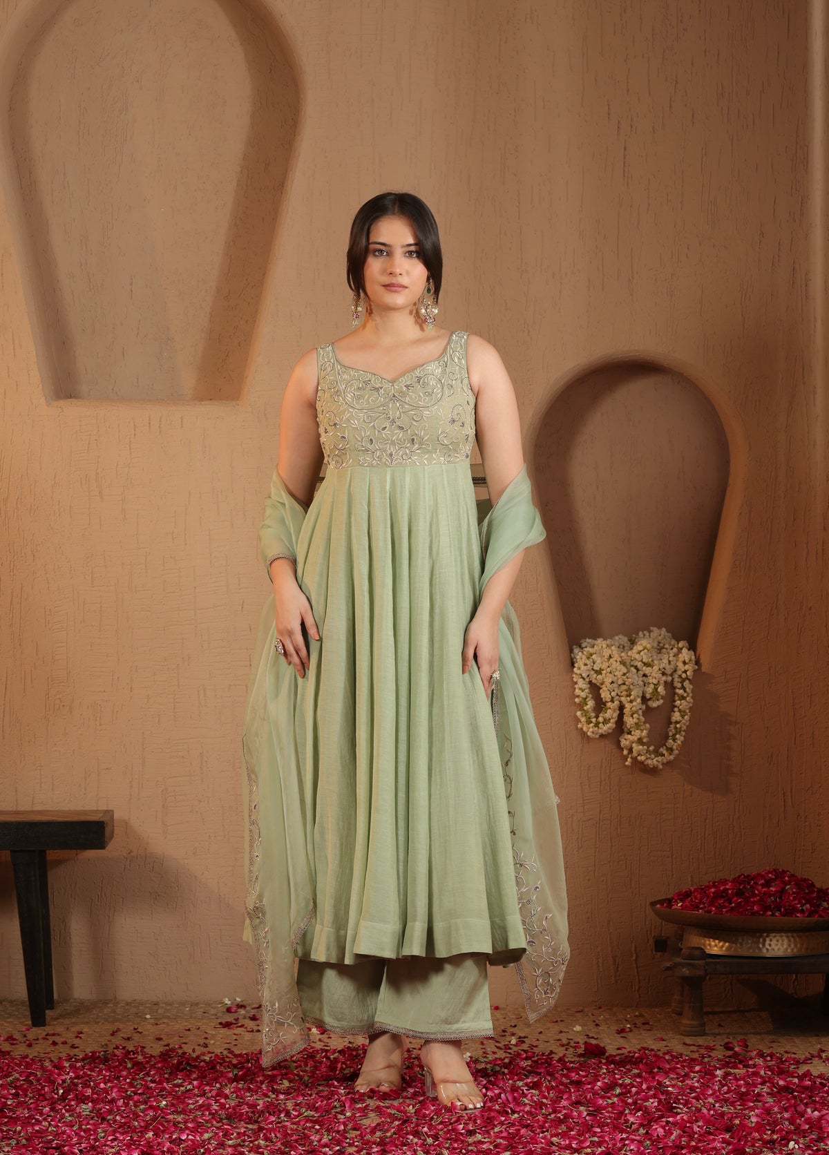 Soft Sage Anarkali Set