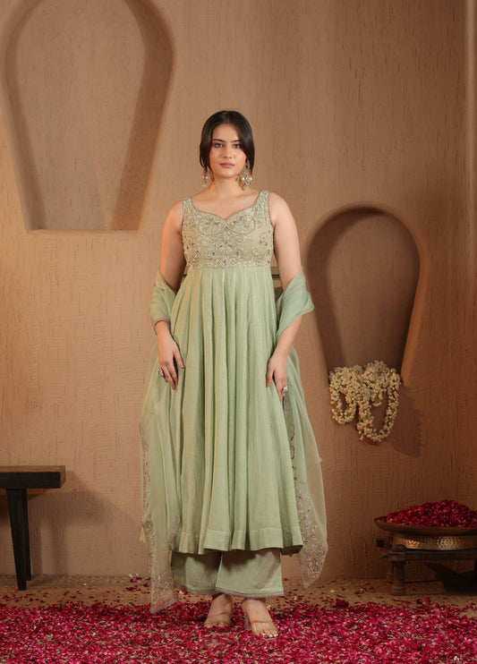 Soft Sage Anarkali Set