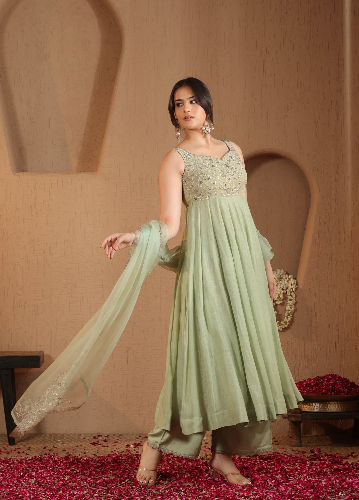 Soft Sage Anarkali Set