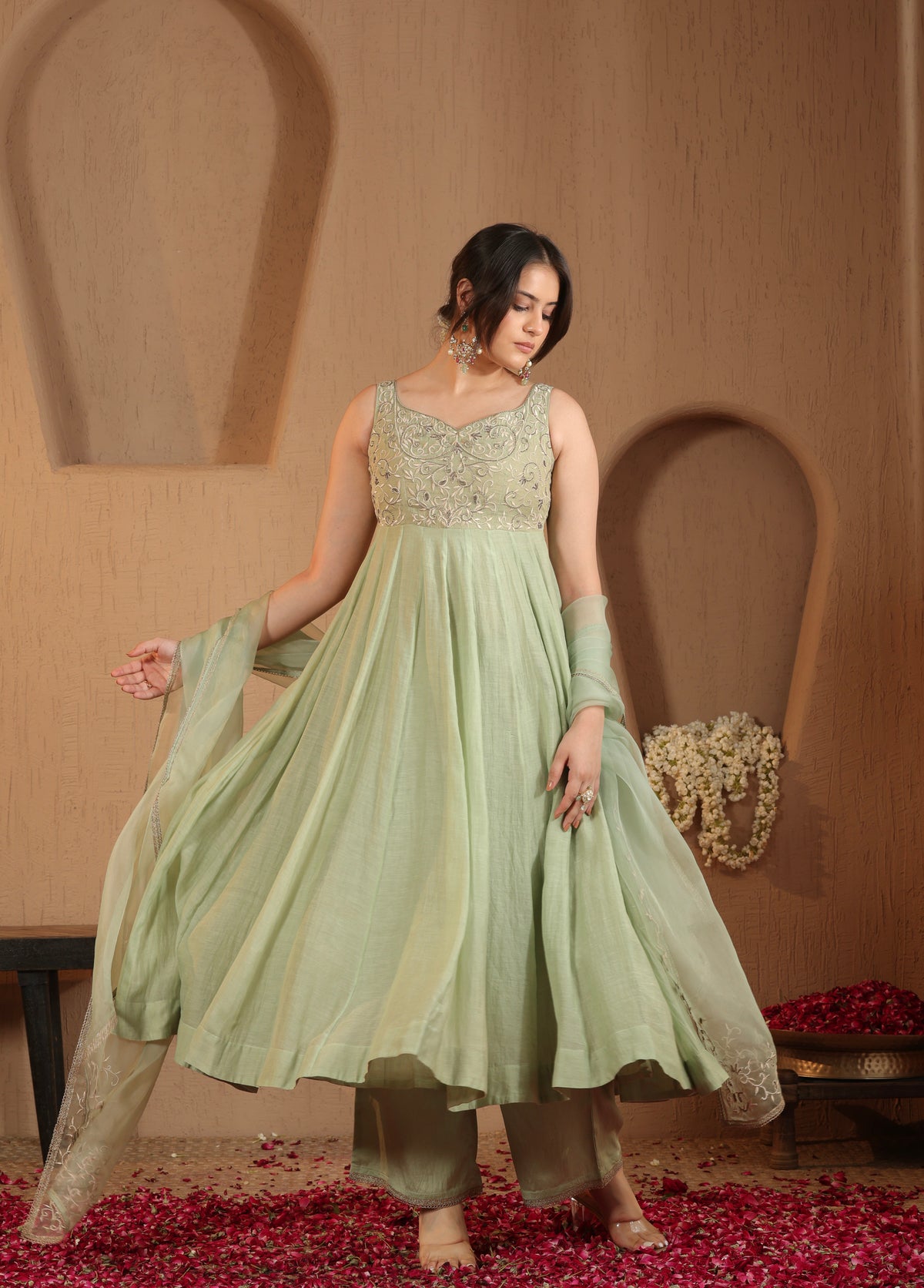 Soft Sage Anarkali Set