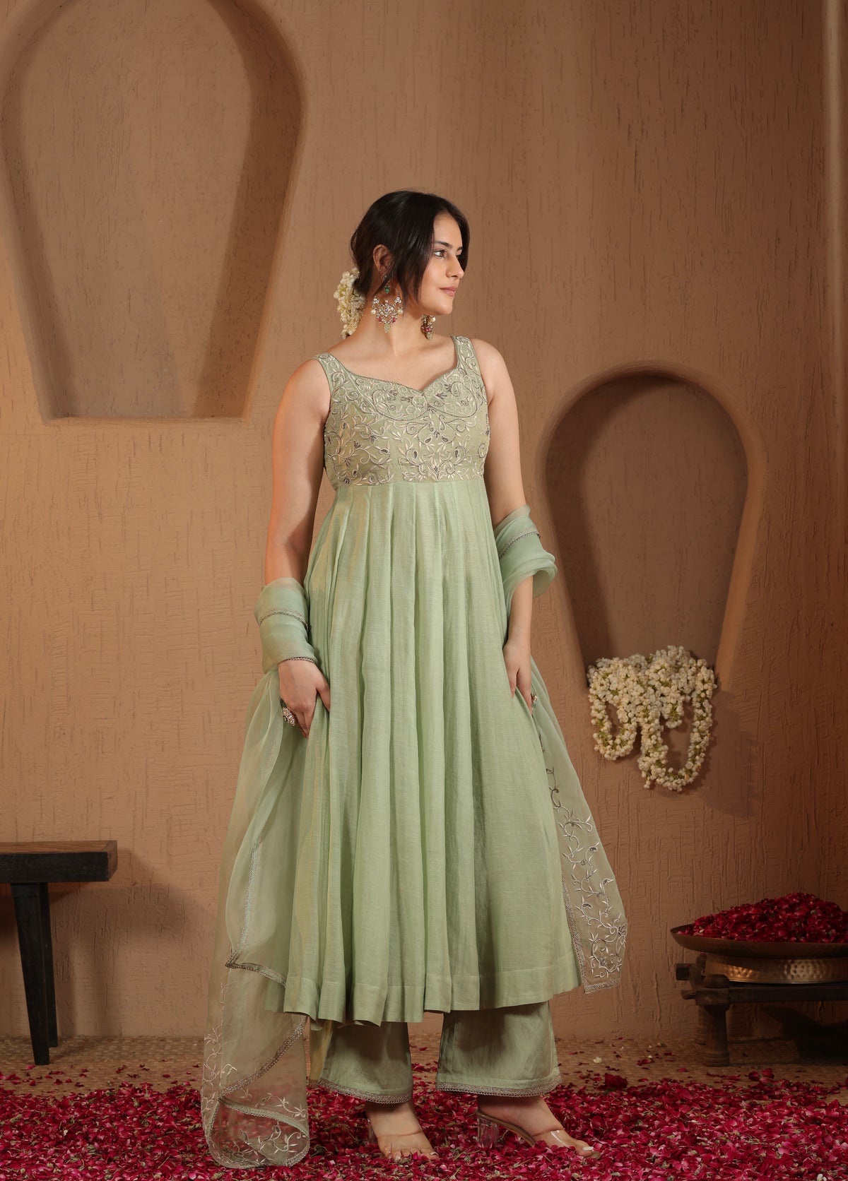 Soft Sage Anarkali Set