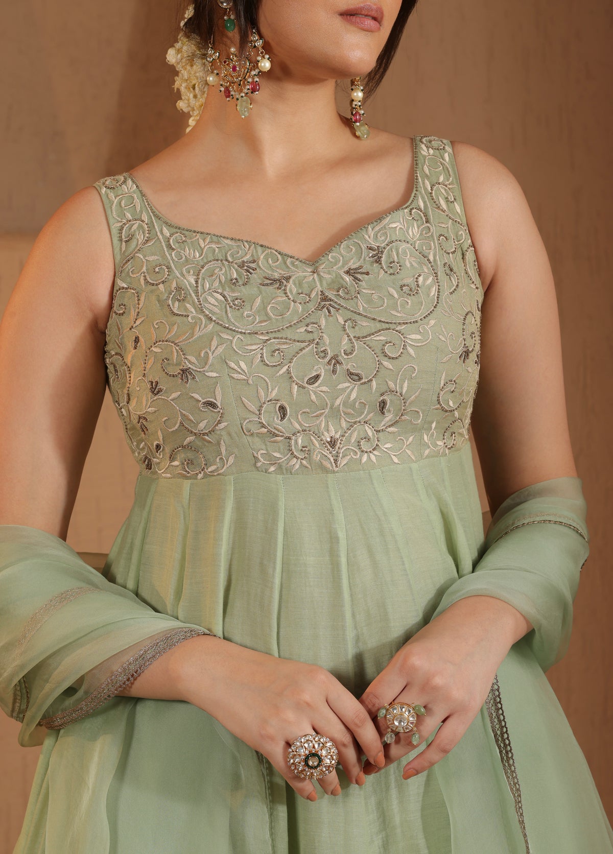 Soft Sage Anarkali Set