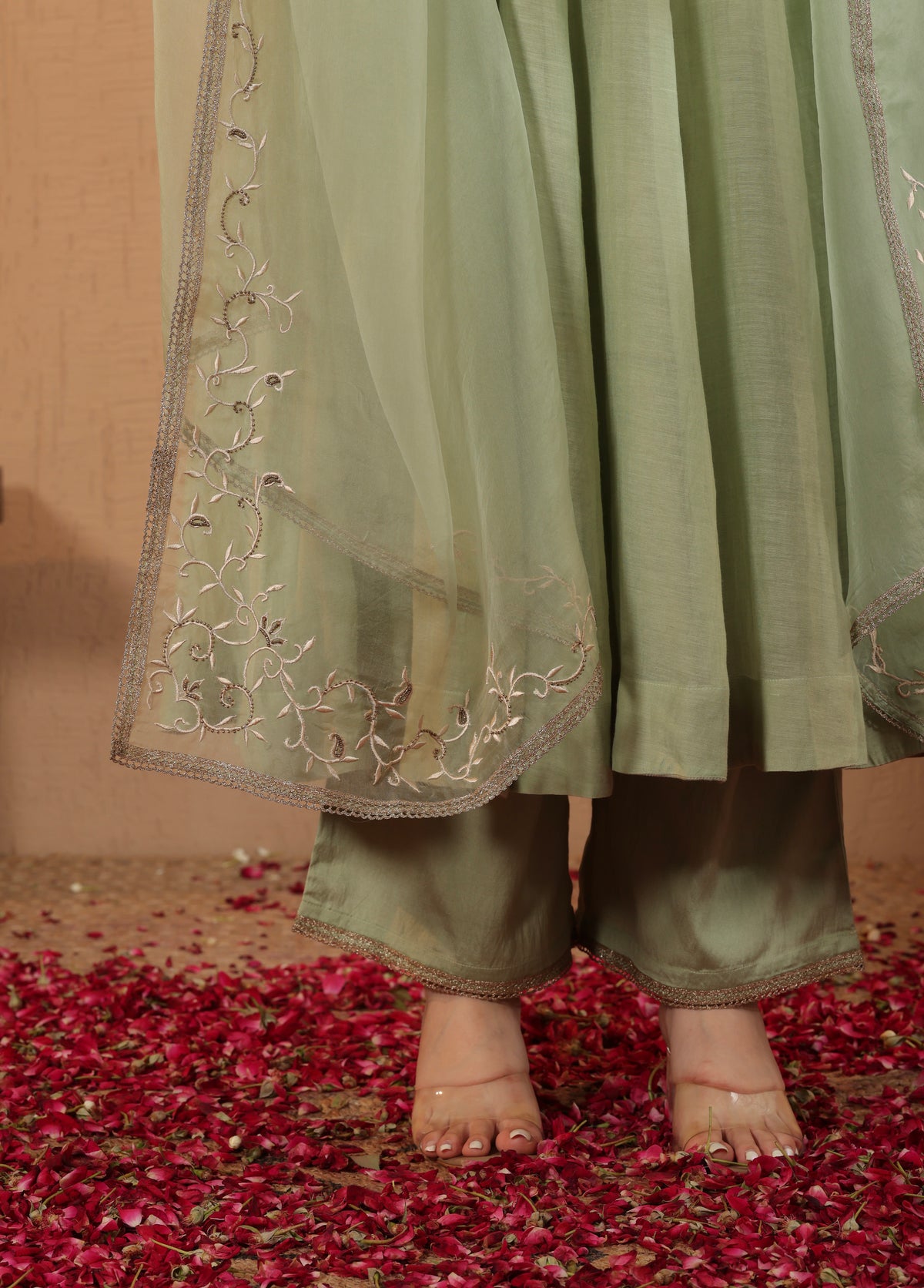 Soft Sage Anarkali Set