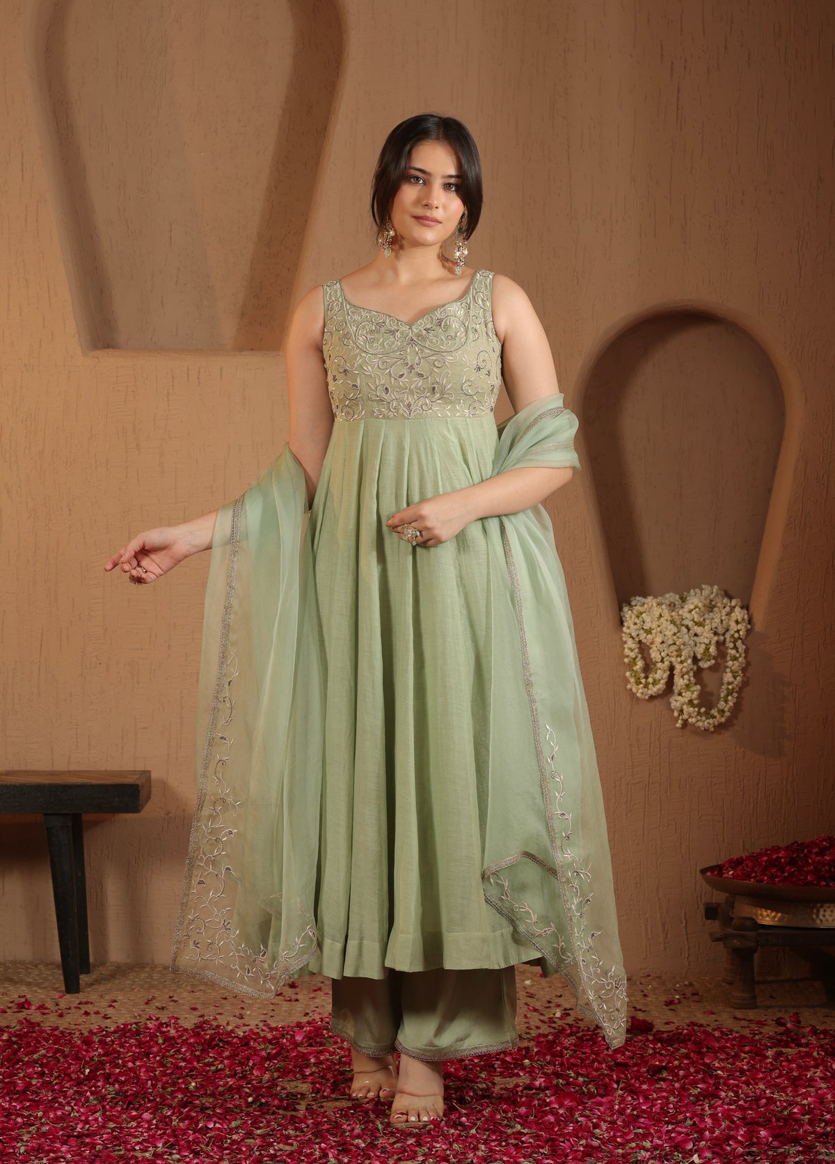 Soft Sage Anarkali Set