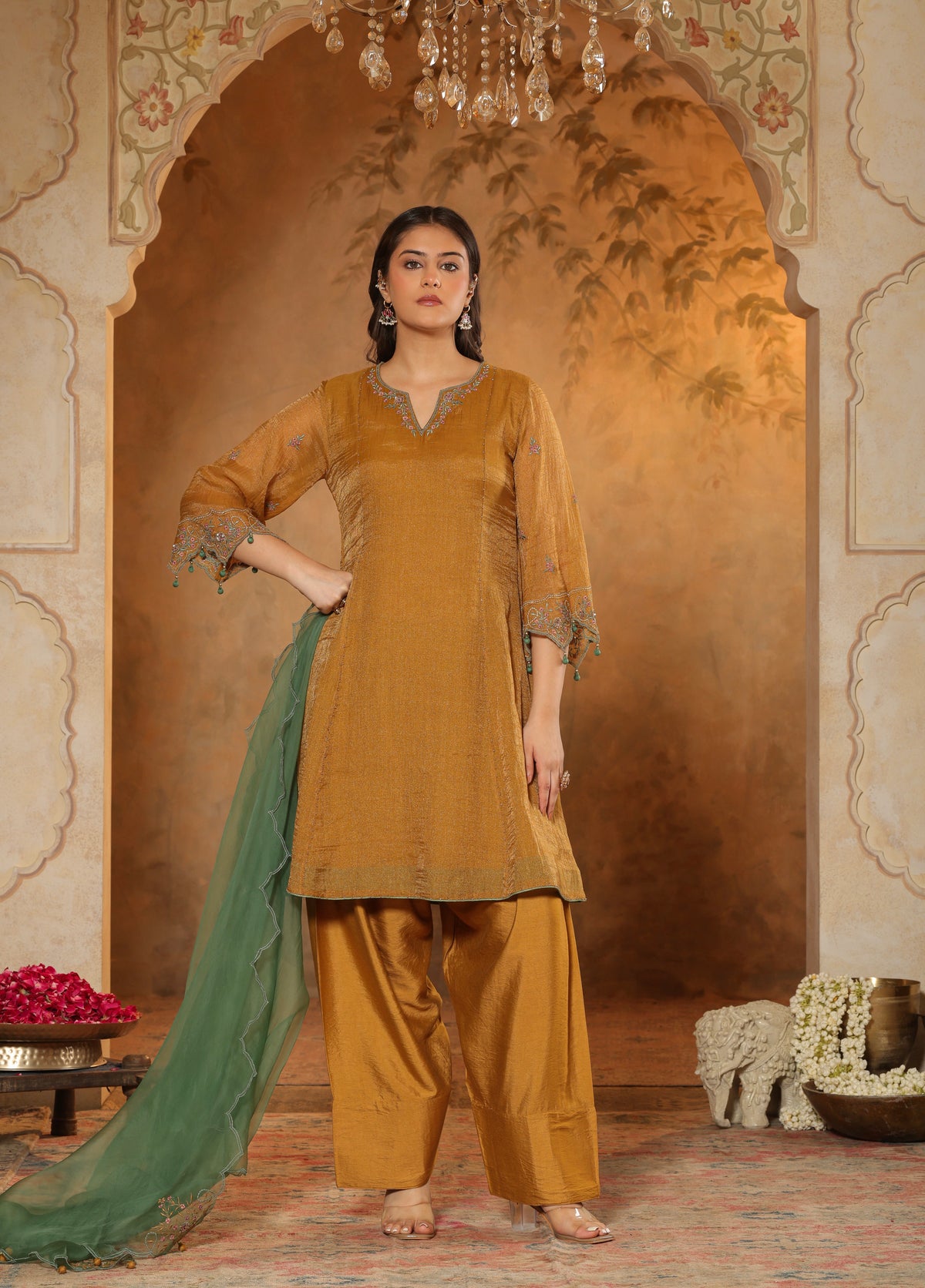 Mustard Gold Kalidaar Kurta Set