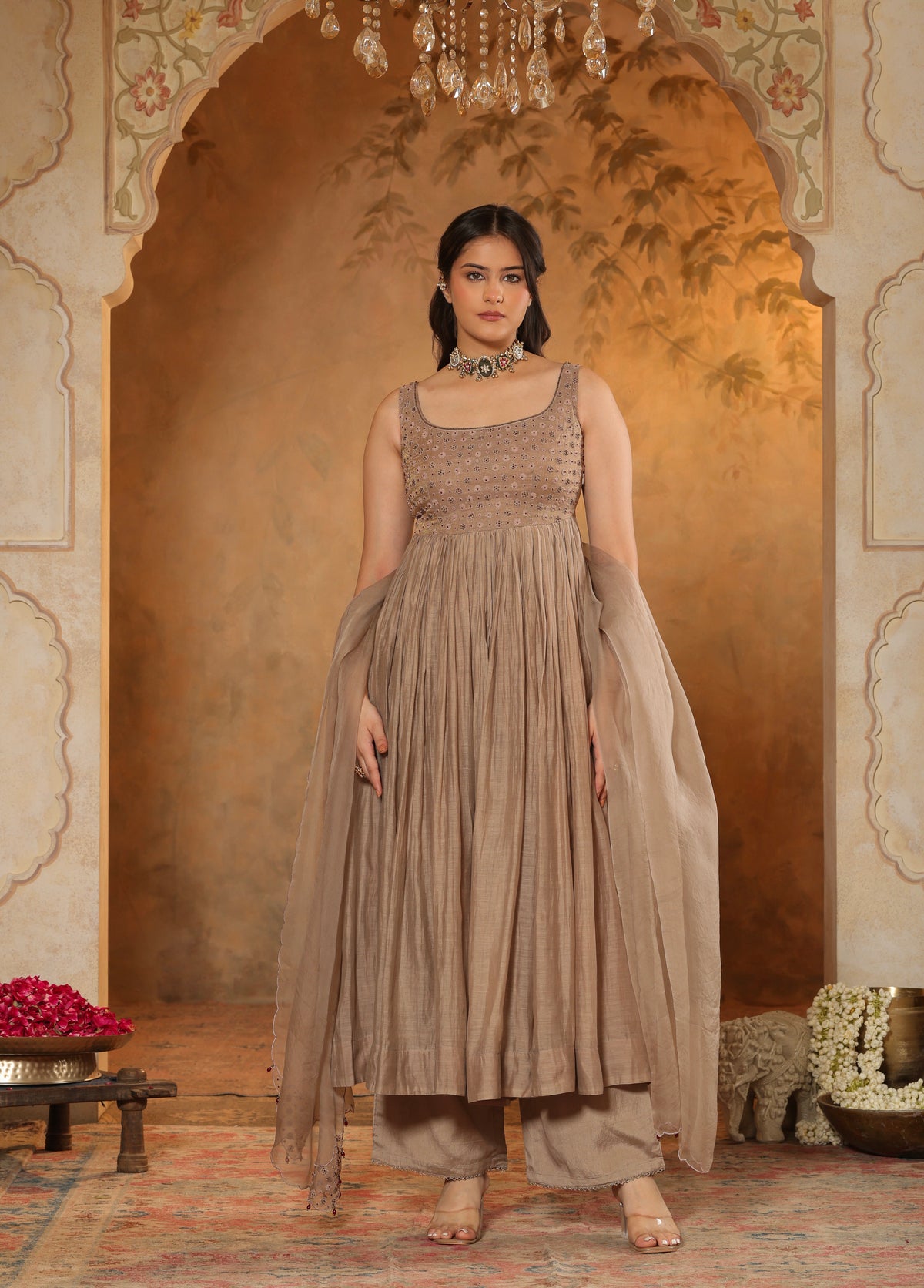 Taupe Beige Anarkali Set