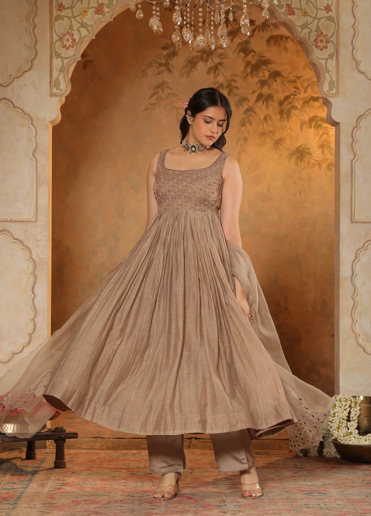 Taupe Beige Anarkali Set