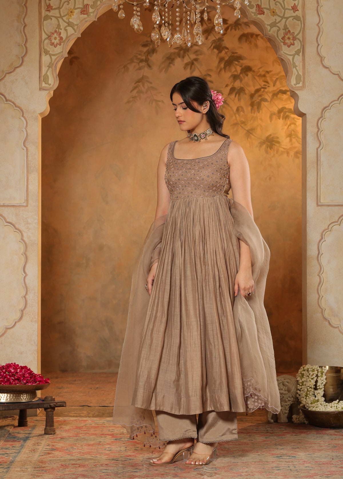 Taupe Beige Anarkali Set