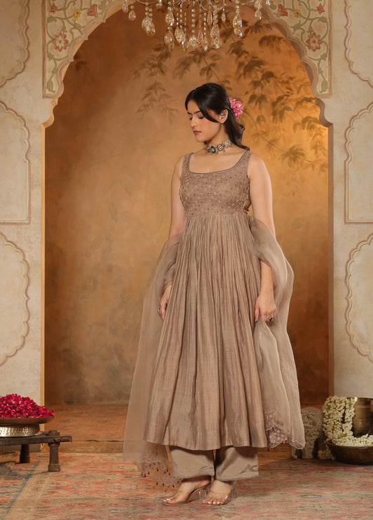 Taupe Beige Anarkali Set