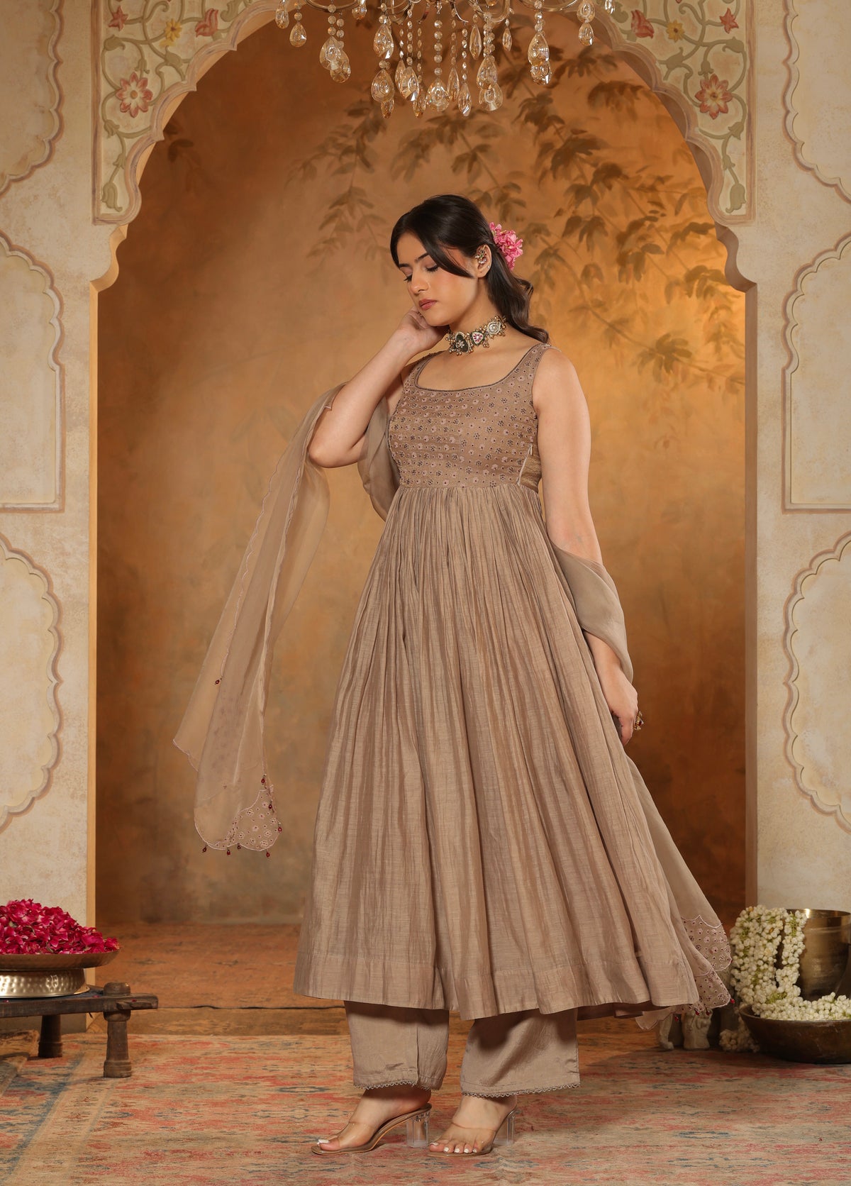 Taupe Beige Anarkali Set