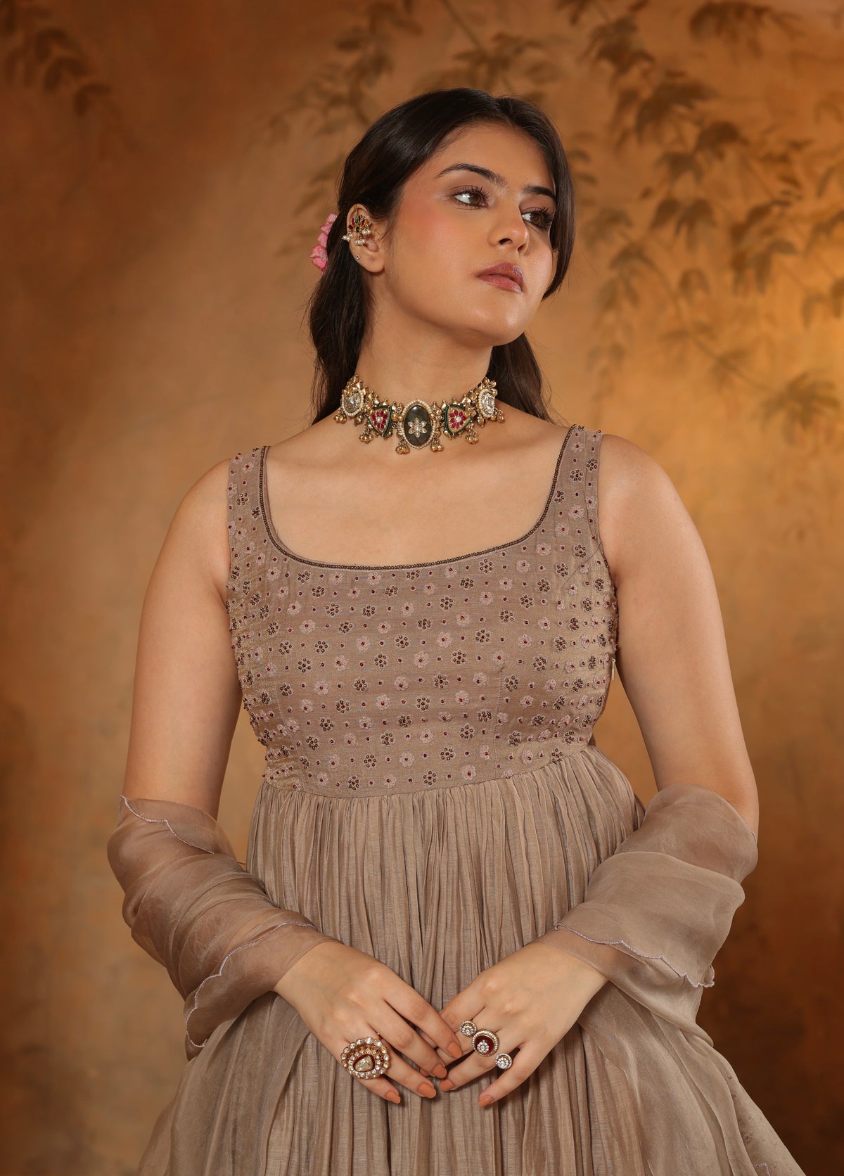 Taupe Beige Anarkali Set