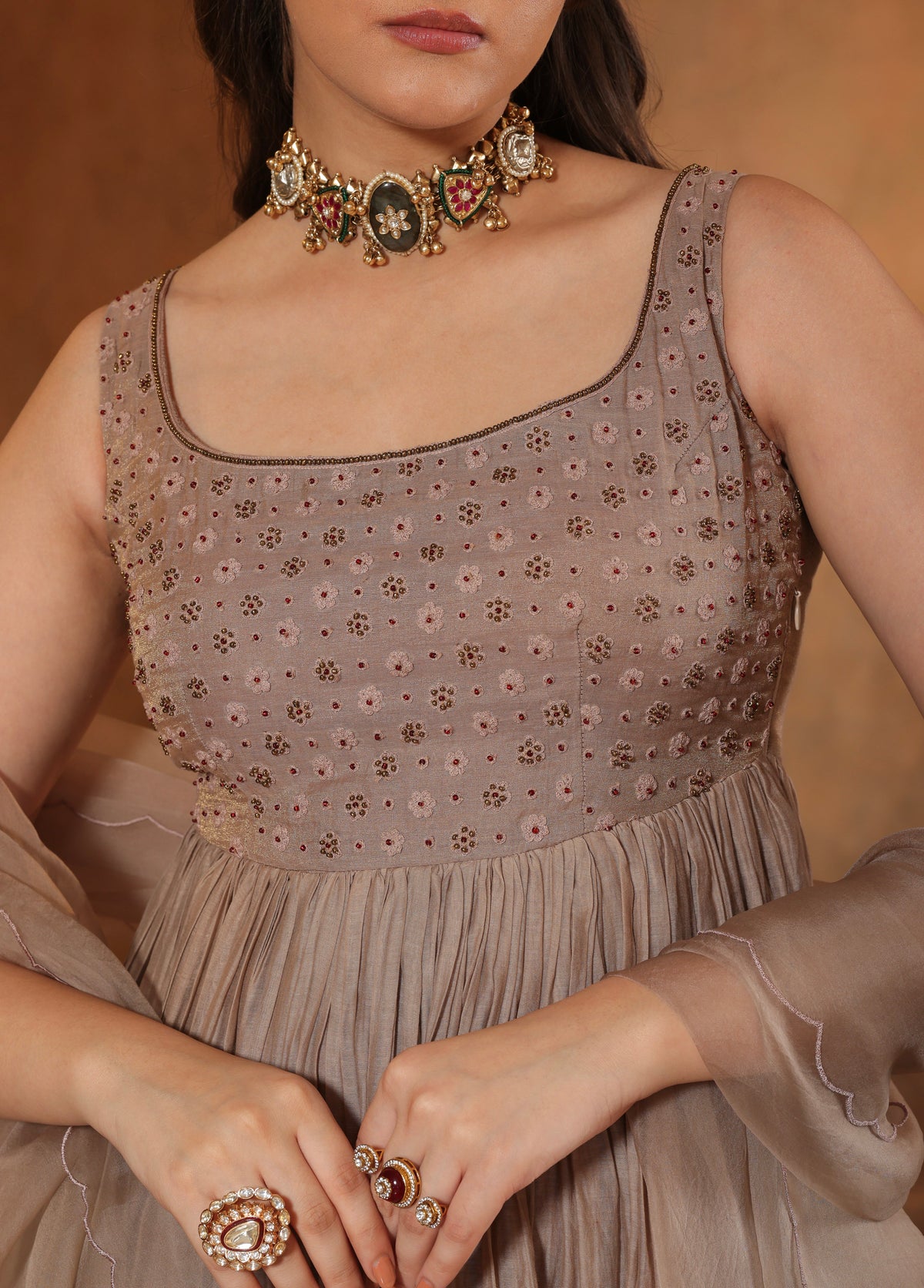 Taupe Beige Anarkali Set