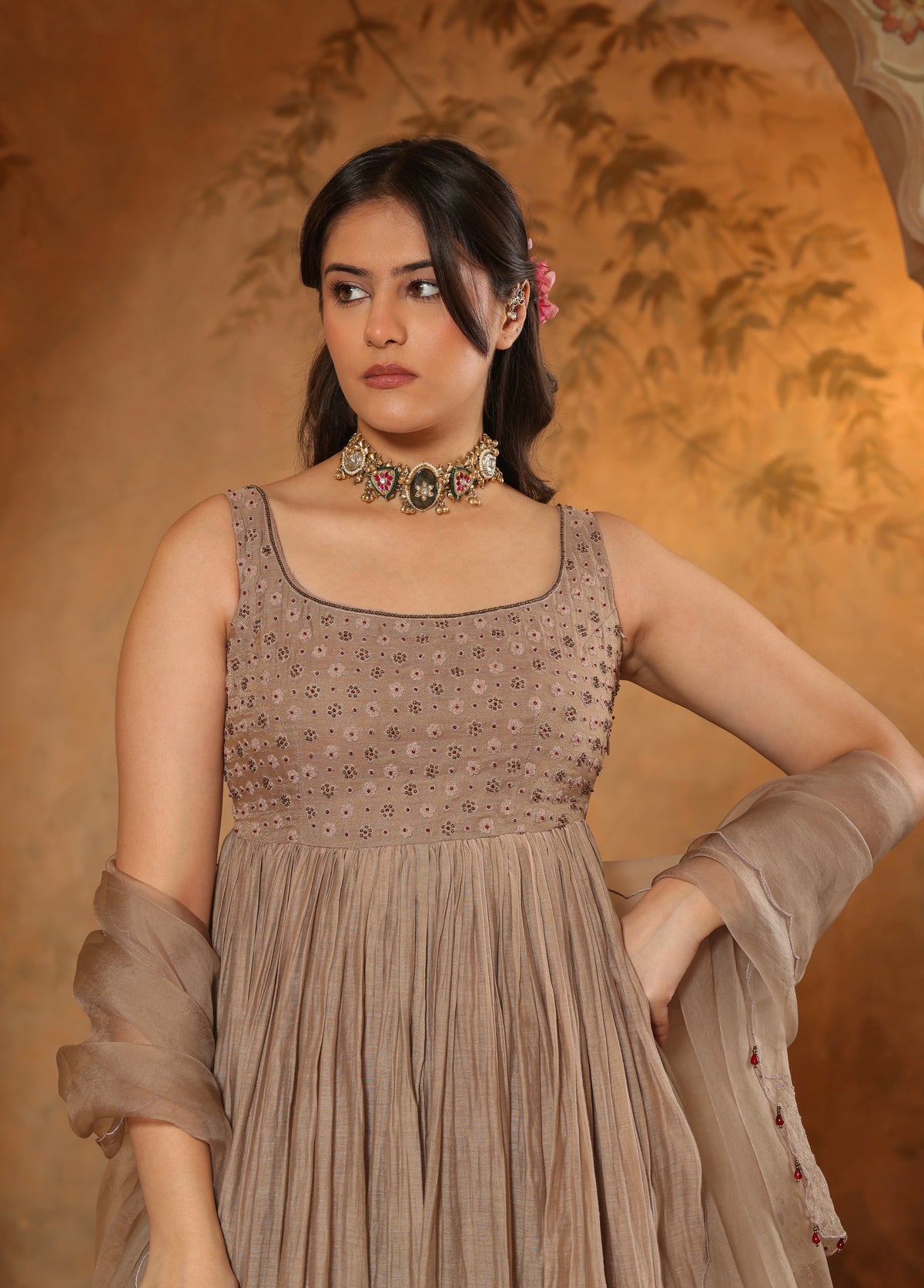 Taupe Beige Anarkali Set