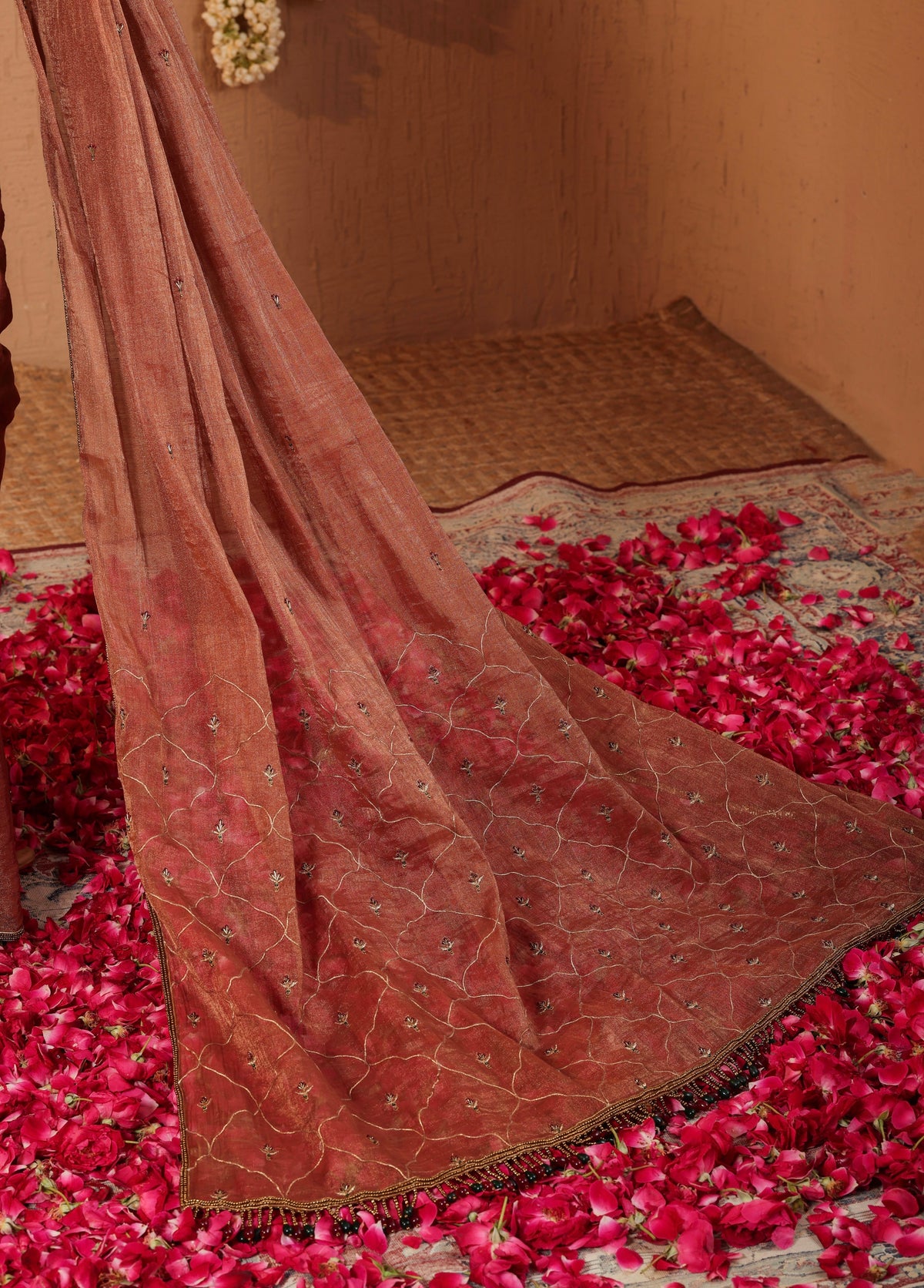 Rust Terracotta Saree with Maroon Blouse