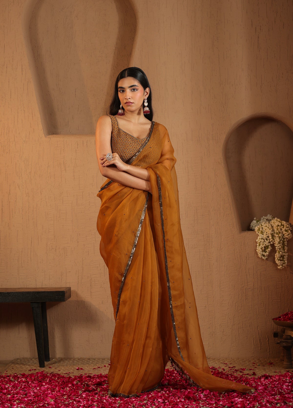 Burnt Mustard Saree with Blouse