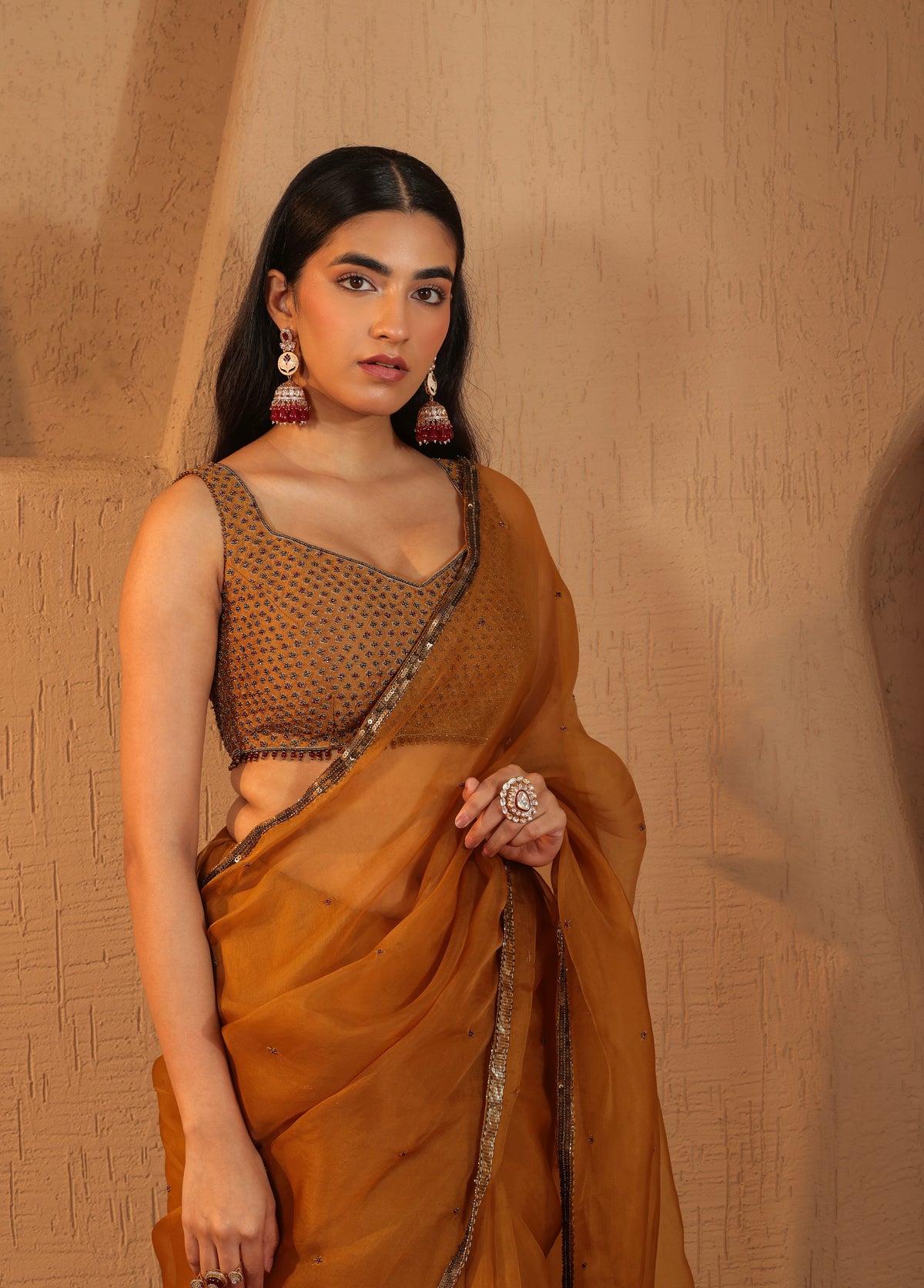Burnt Mustard Saree with Blouse