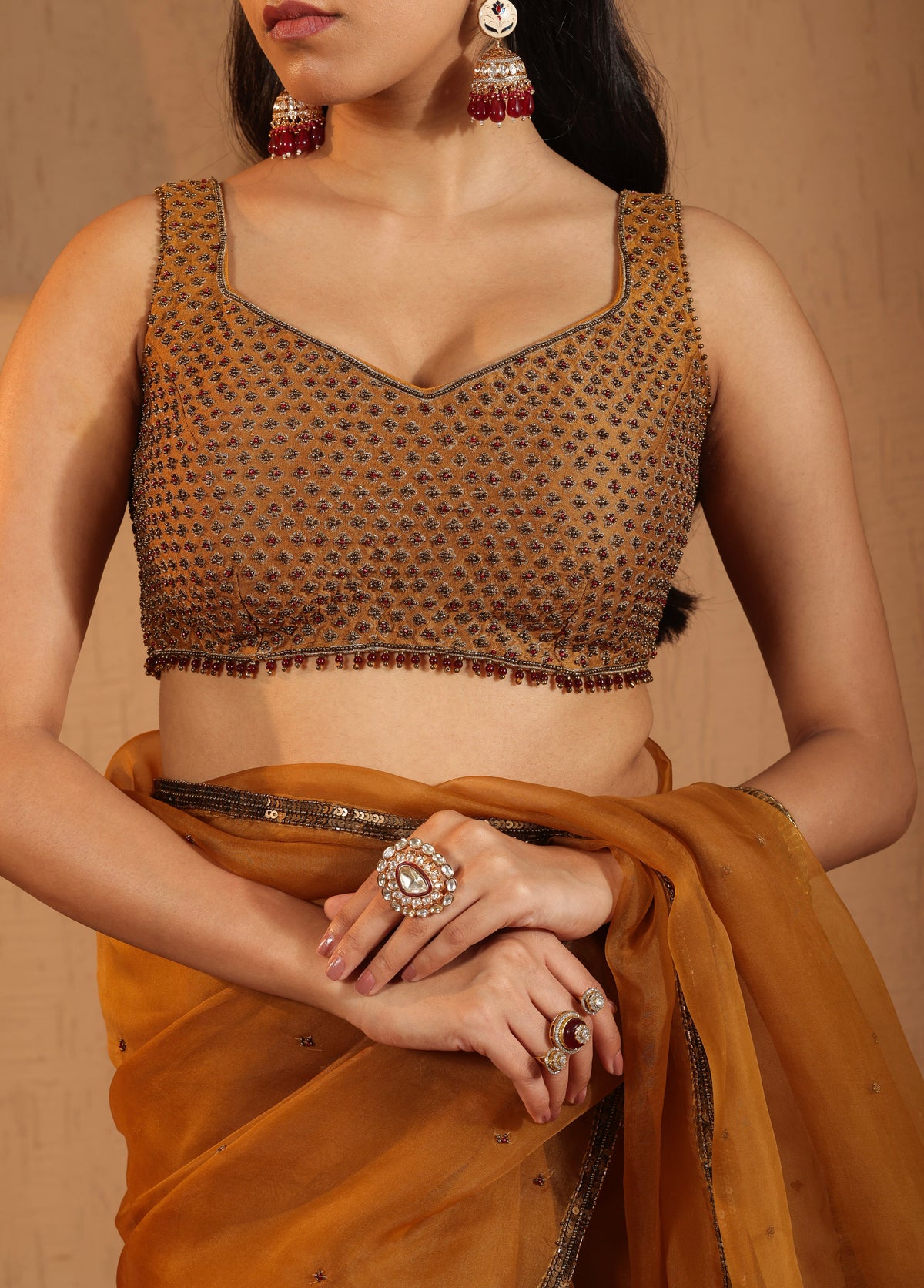 Burnt Mustard Saree with Blouse