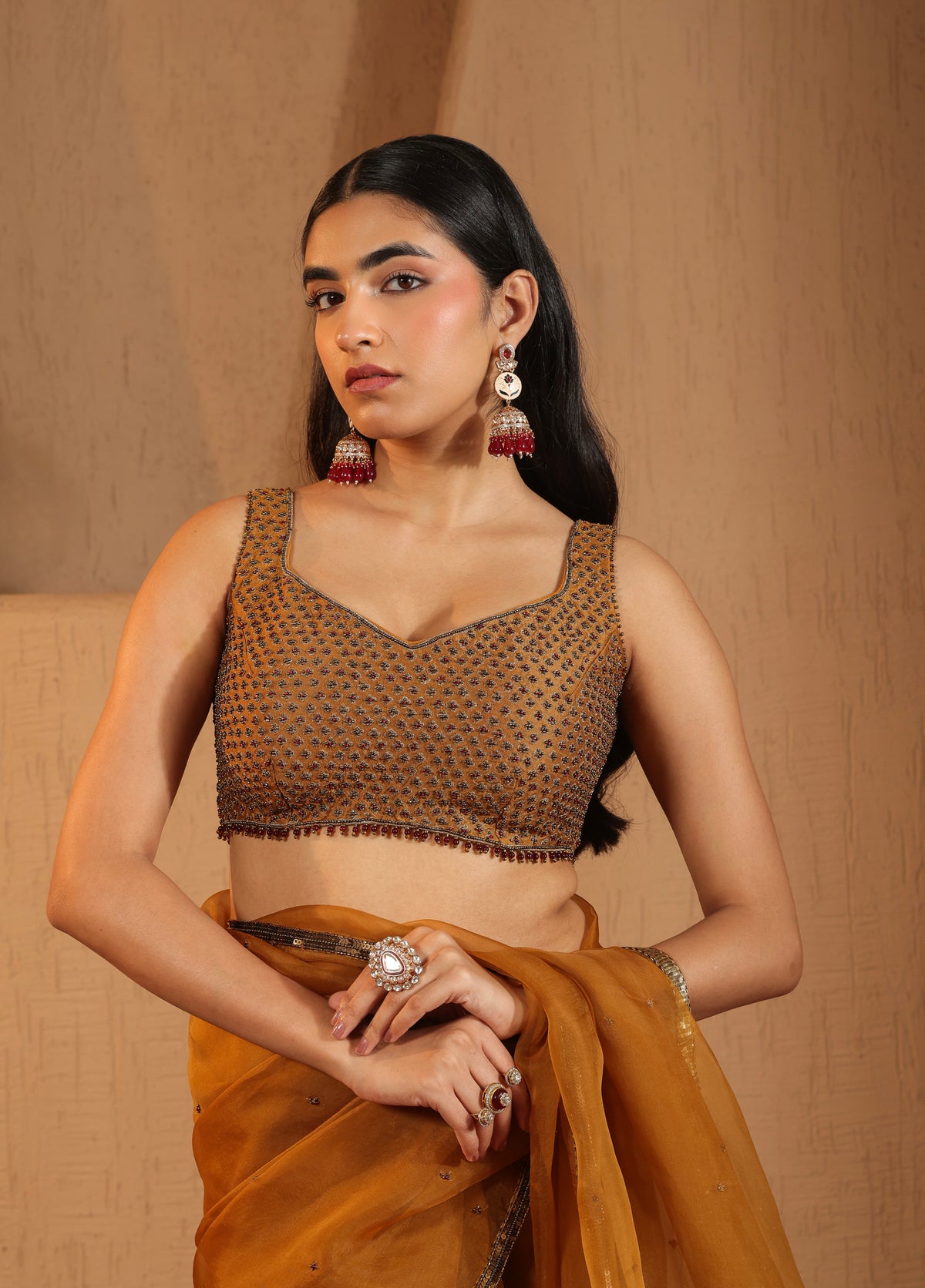 Burnt Mustard Saree with Blouse