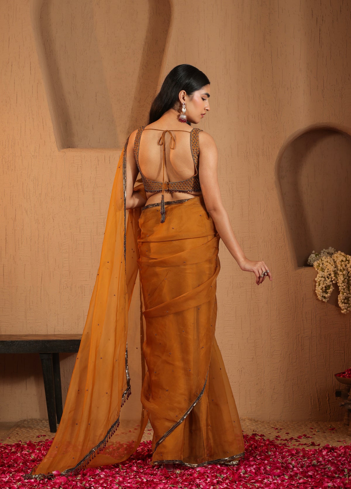 Burnt Mustard Saree with Blouse