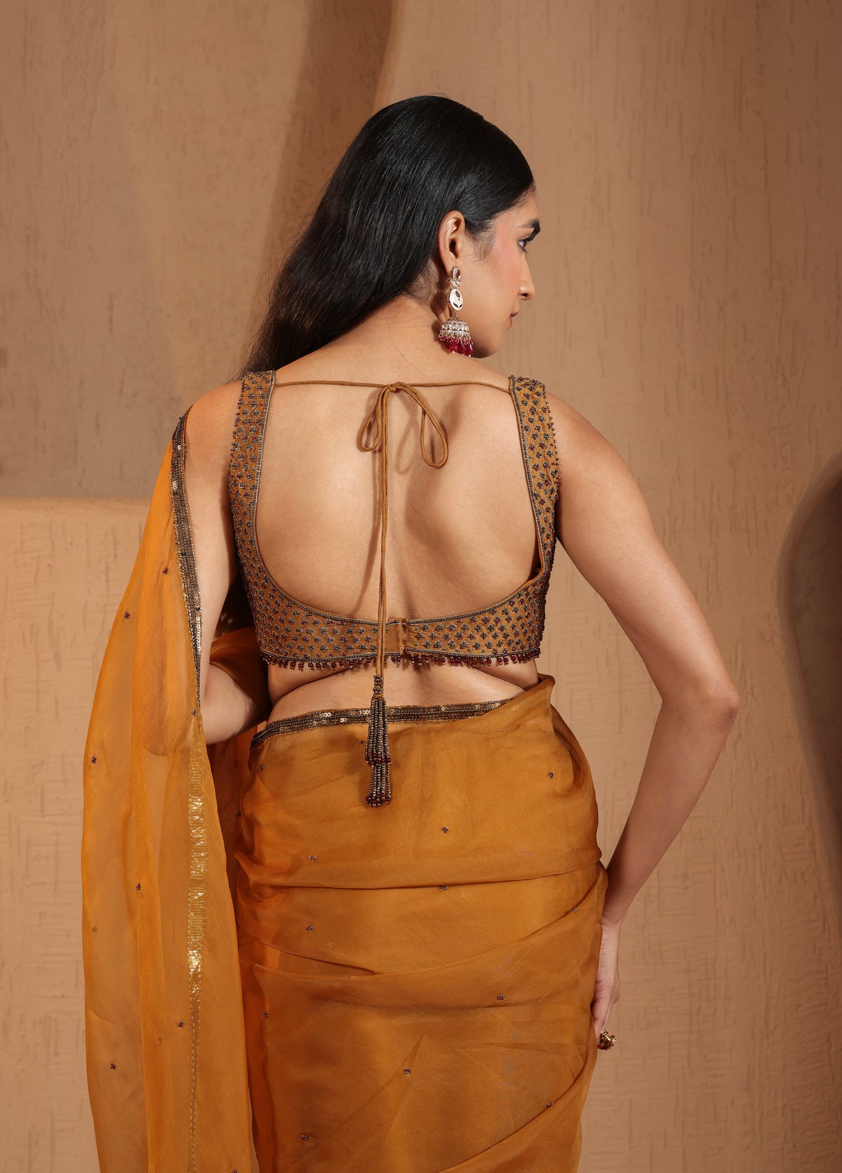 Burnt Mustard Saree with Blouse