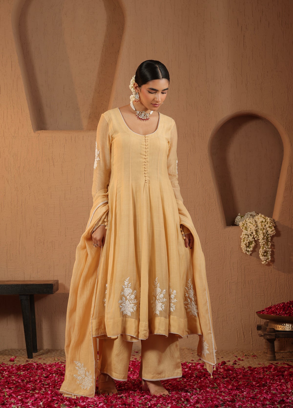 Soft Yellow Anarkali  Set