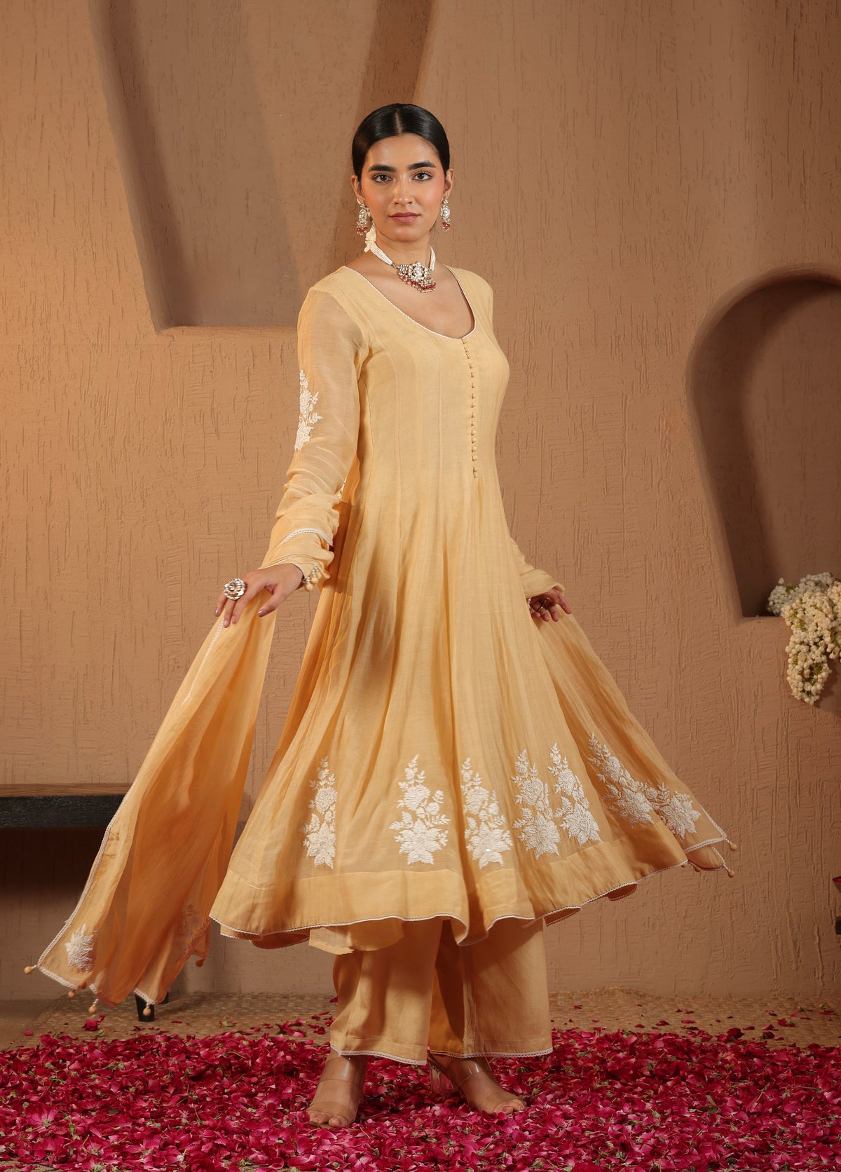 Soft Yellow Anarkali  Set