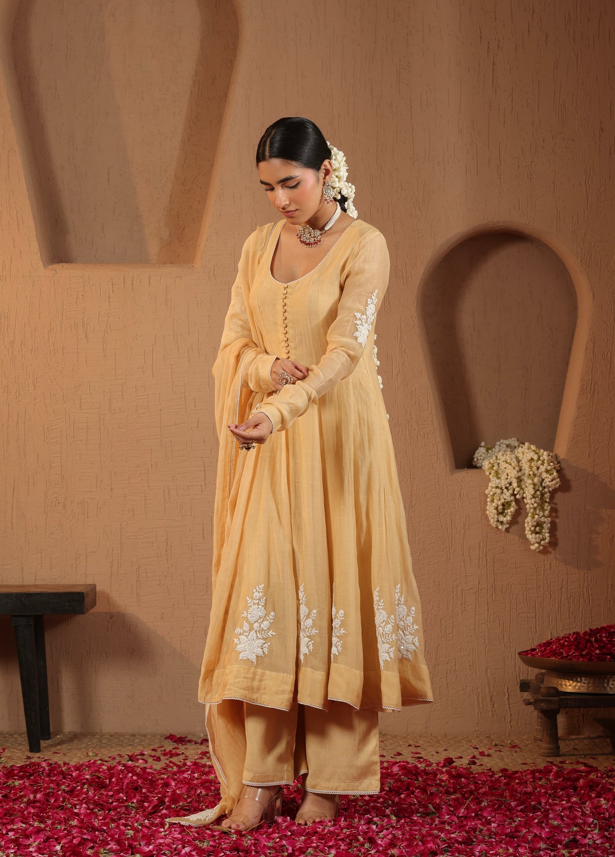 Soft Yellow Anarkali  Set