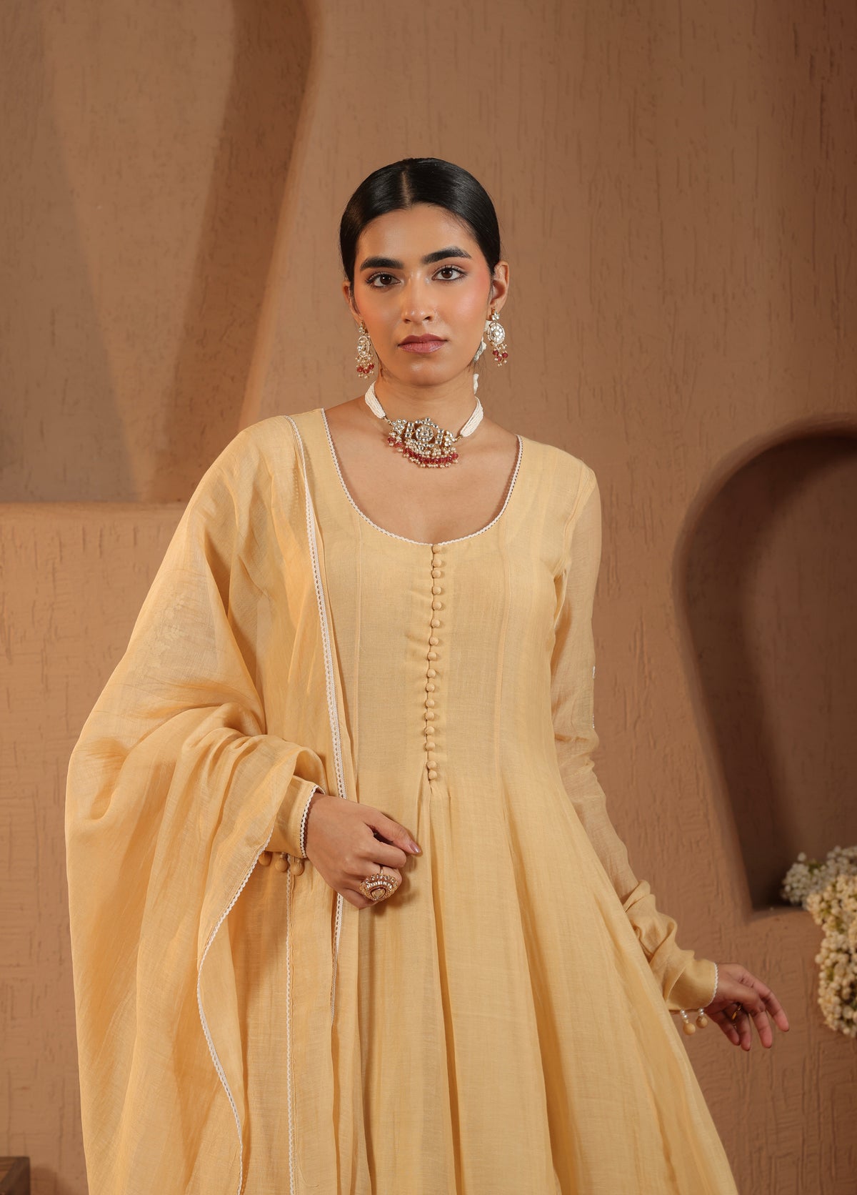 Soft Yellow Anarkali  Set