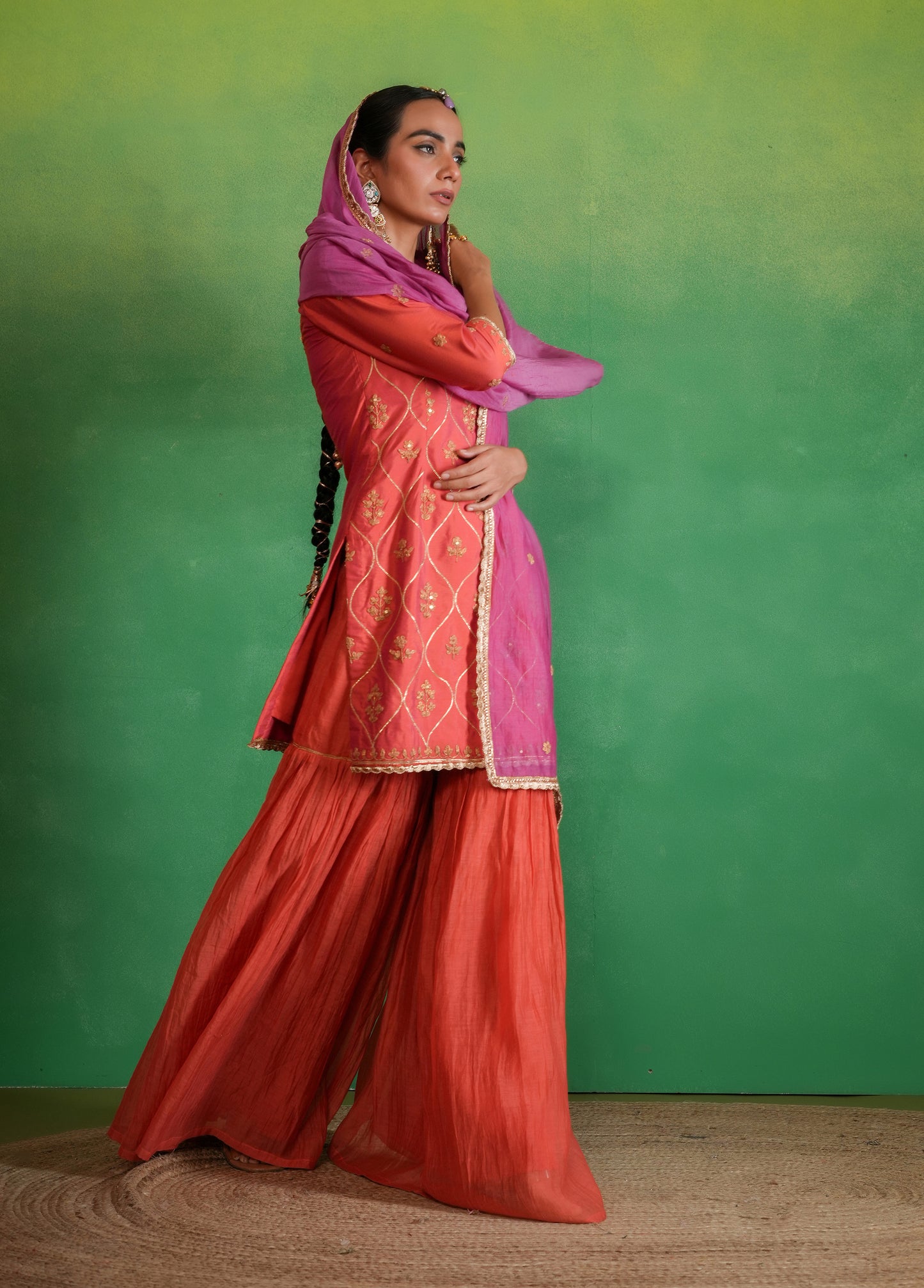 Coral Pink Gharara Set